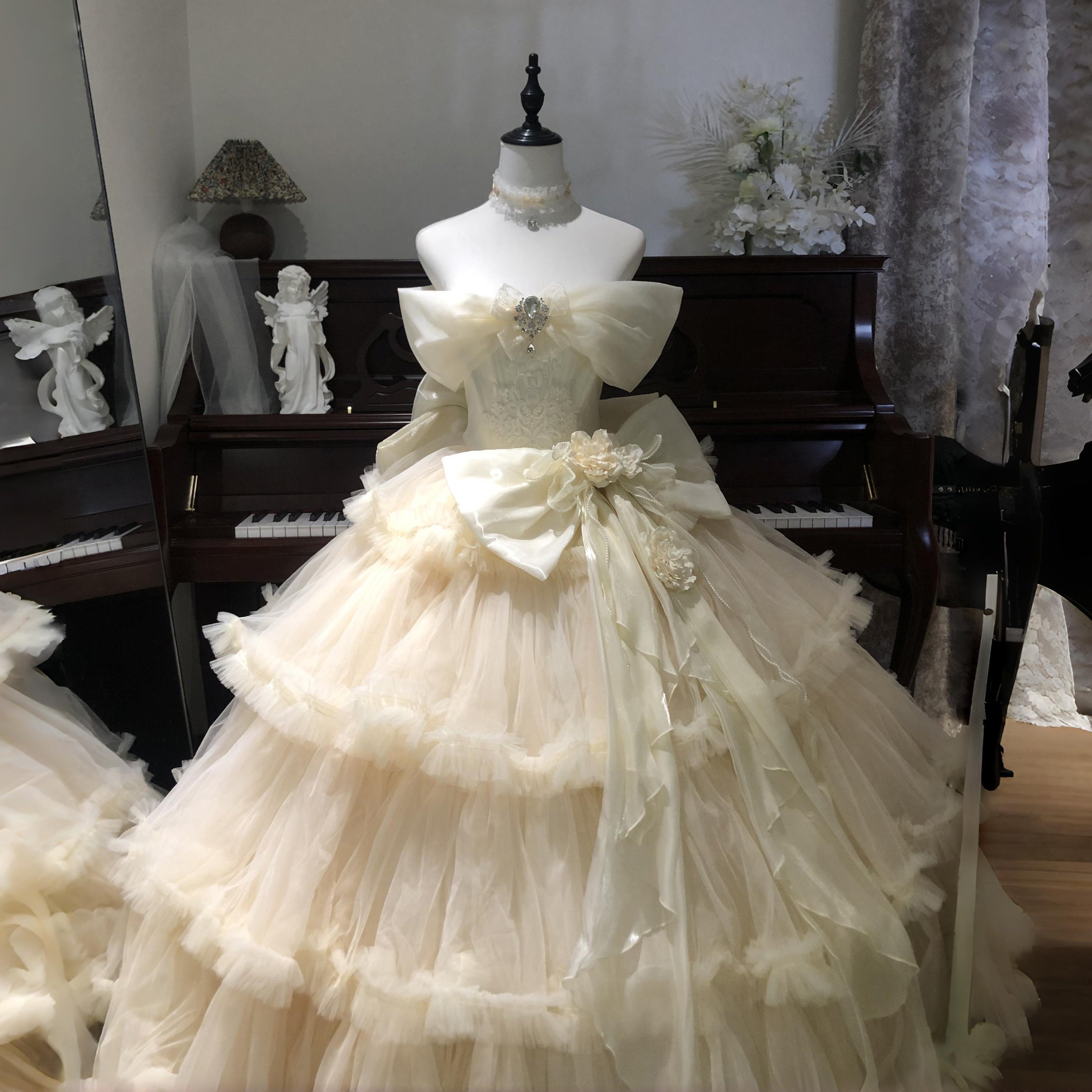 Hime Lolita Tea Party Fashion Off Shoulder Apricot Floral Gown Mitzvah French Tutu Dress Princess Dress