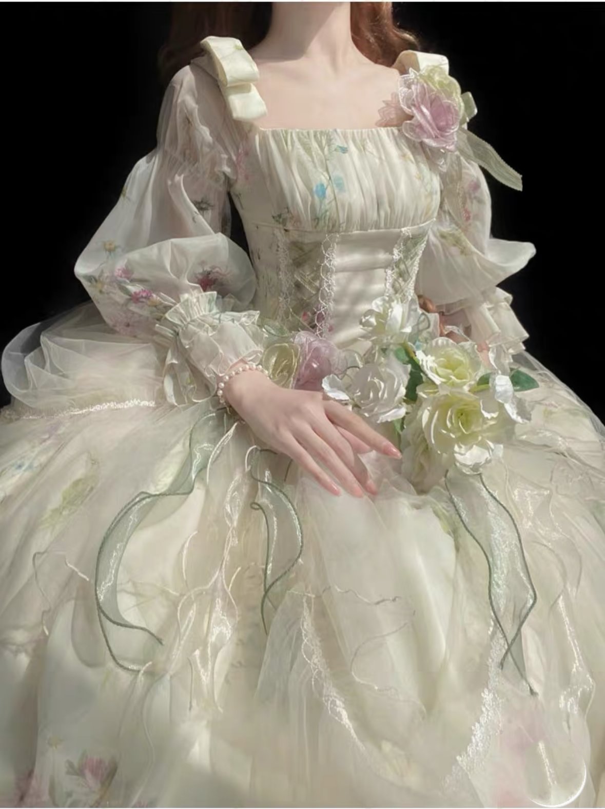 Tea Party Fashion Hime Secret Realm Fairy Elegant Lolita Flower Dress Light Green Princess Wedding Dress