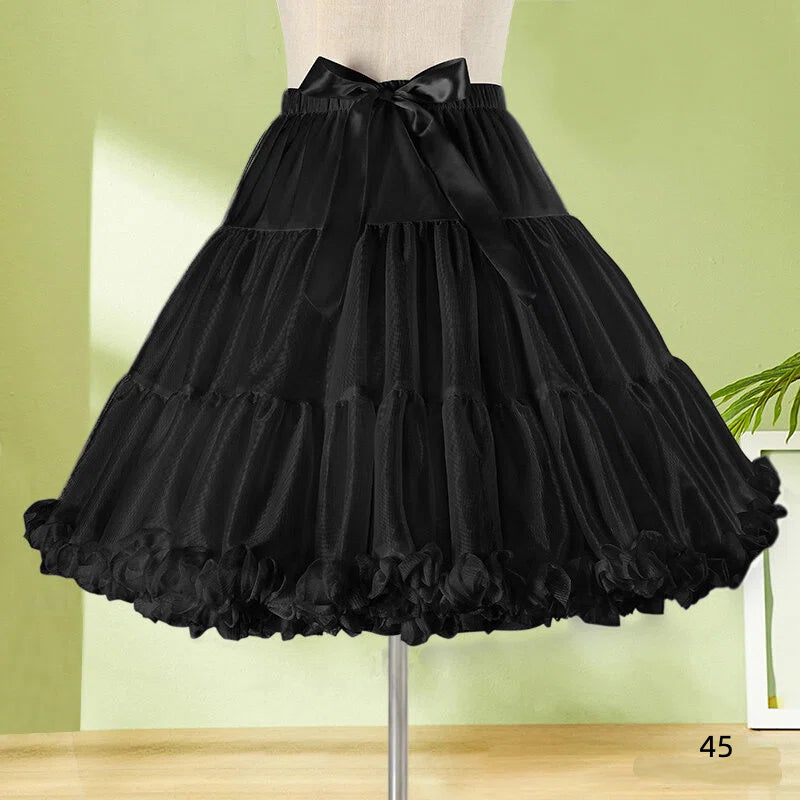 Petticoat Lolita Soft Black Hoopless Crinoline Adjustable Under skirt for Hanfu Ma Mian Skirt Light Fluffy