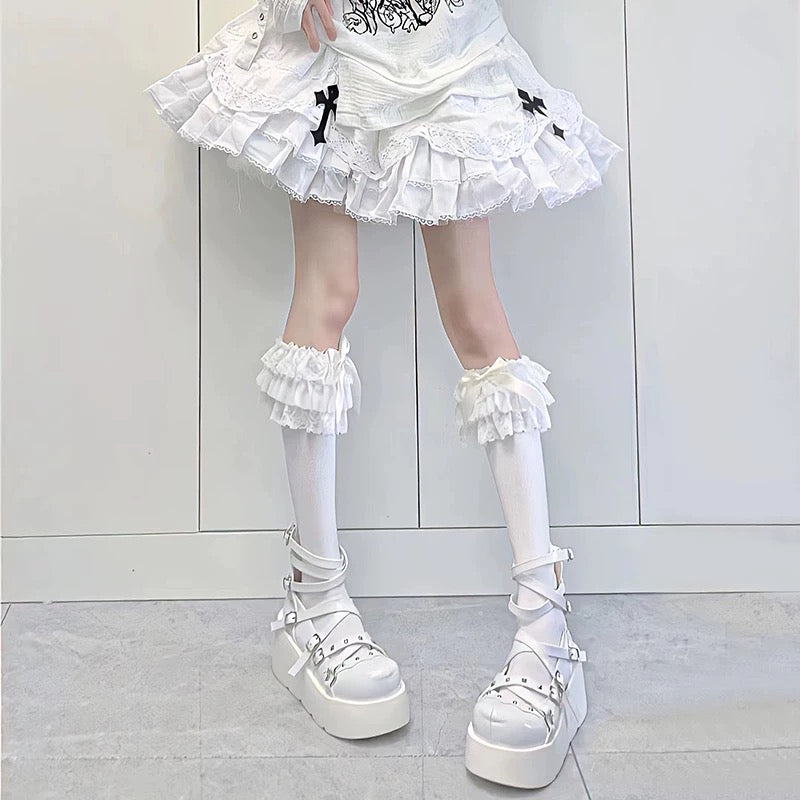 Sweet Lolita Ruffles Lace Bow Calf Socks Stockings