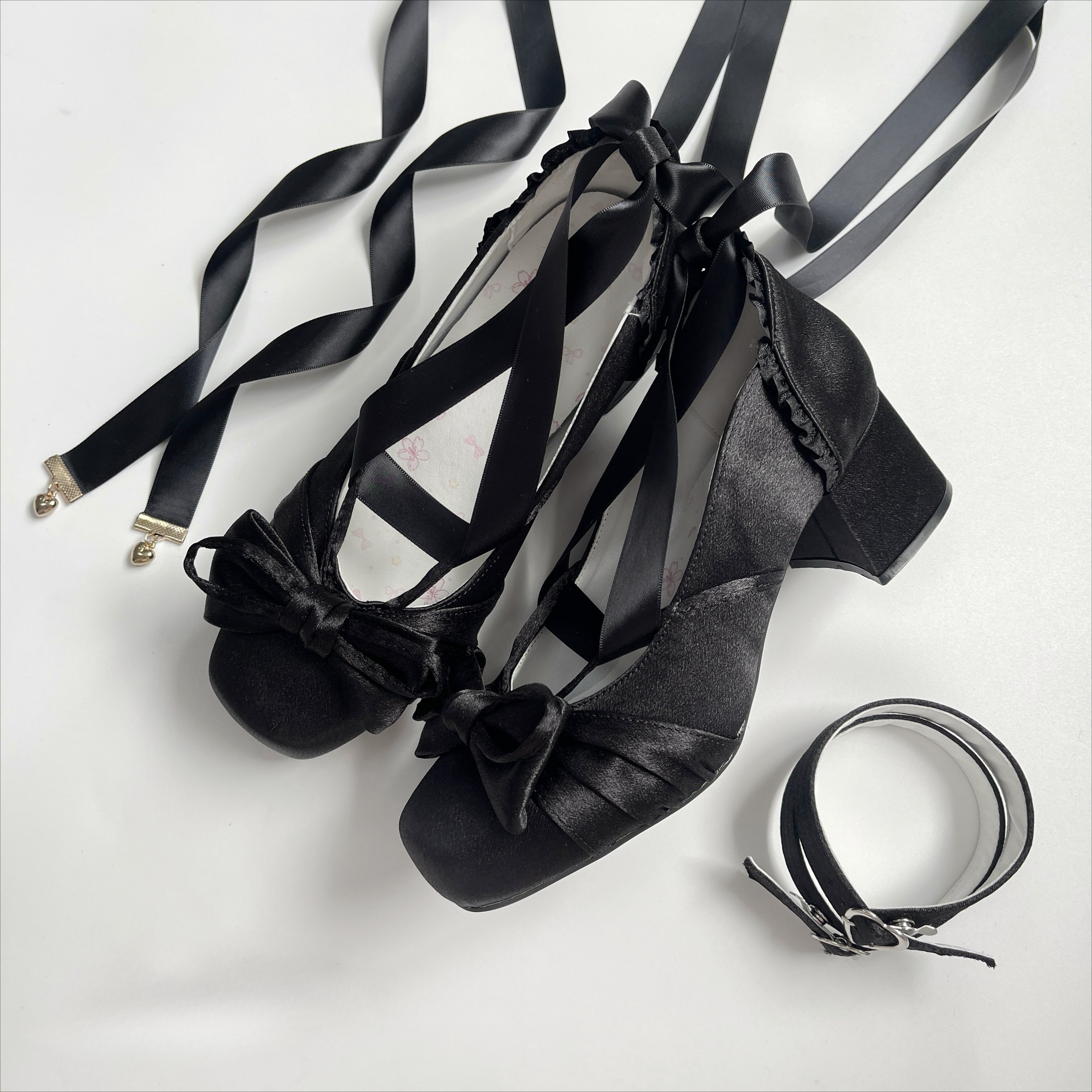 Lolita Shoes Cute Square Head Elegant Low-heeled Satin Mary Jane