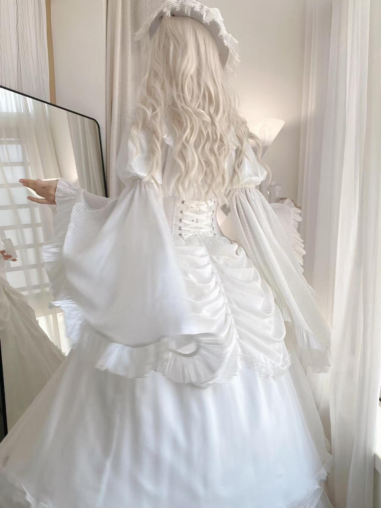 Dark Gothic Lolita Outfit Ruffles Long Skirt Shirt Court Style Witch Costume Halloween