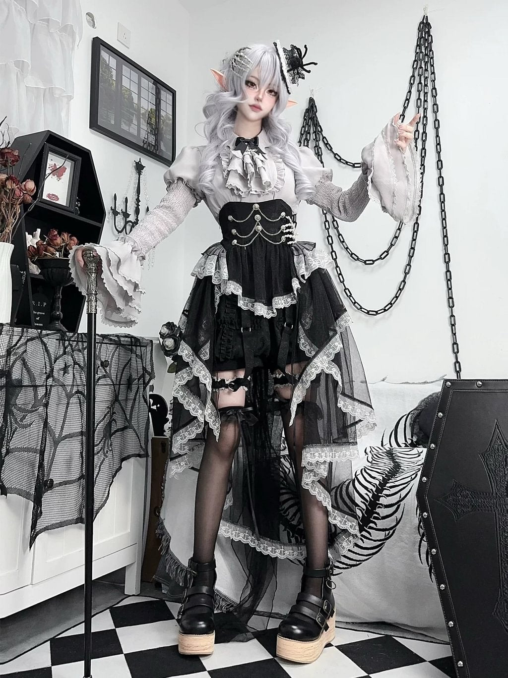 Dark Gothic Punk Classic Lolita Dress Outfit Halloween Costume Cosplay Skirt