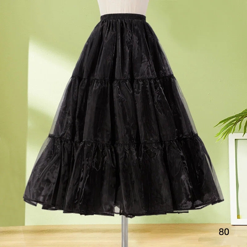 Petticoat Lolita Soft Black Hoopless Crinoline Adjustable Under skirt for Hanfu Ma Mian Skirt Light Fluffy