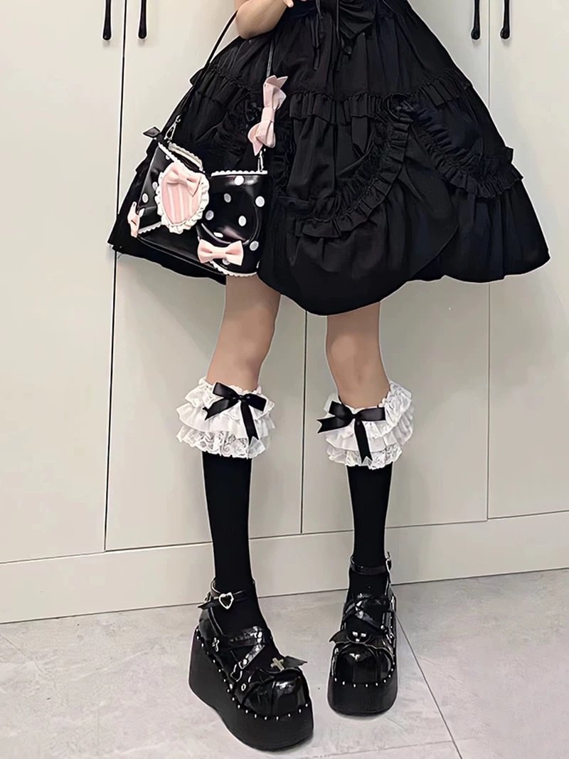 Sweet Lolita Ruffles Lace Bow Calf Socks Stockings