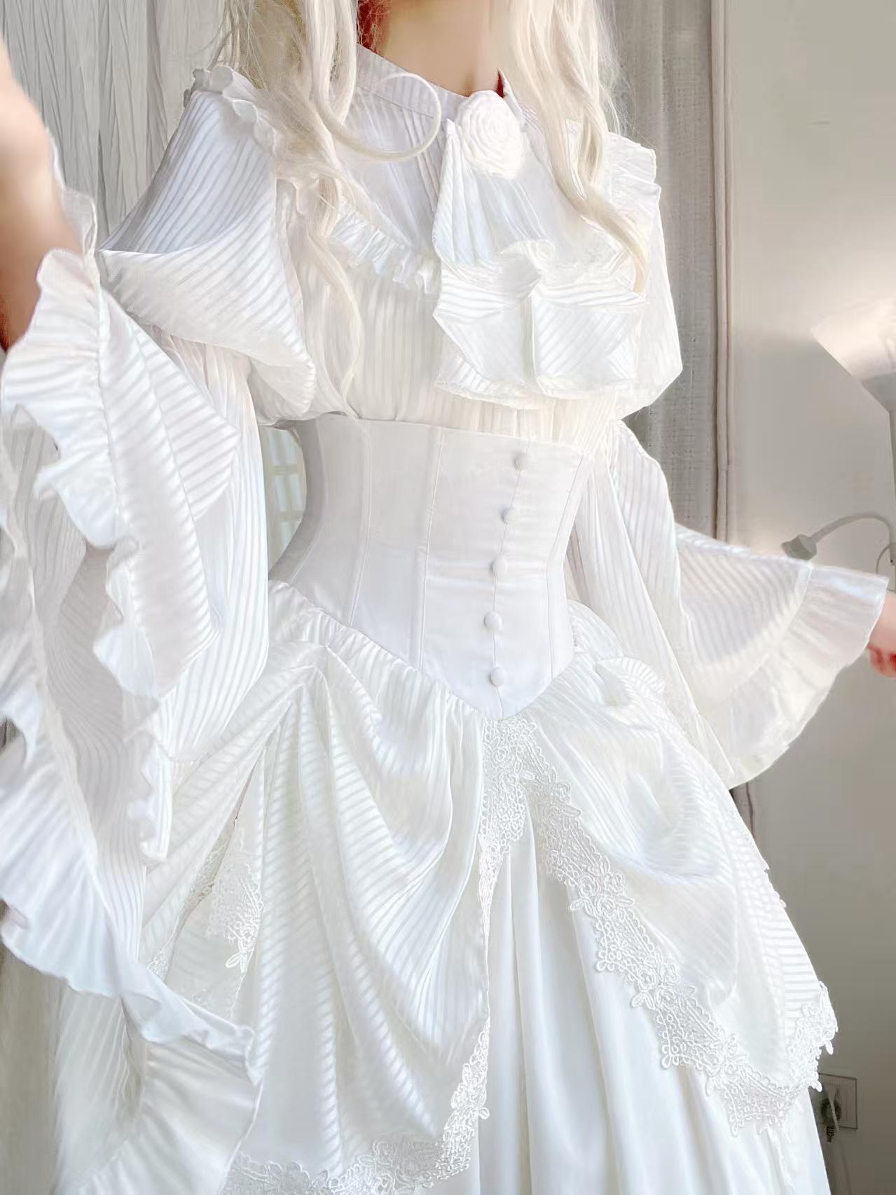 Dark Gothic Lolita Outfit Ruffles Long Skirt Shirt Court Style Witch Costume Halloween