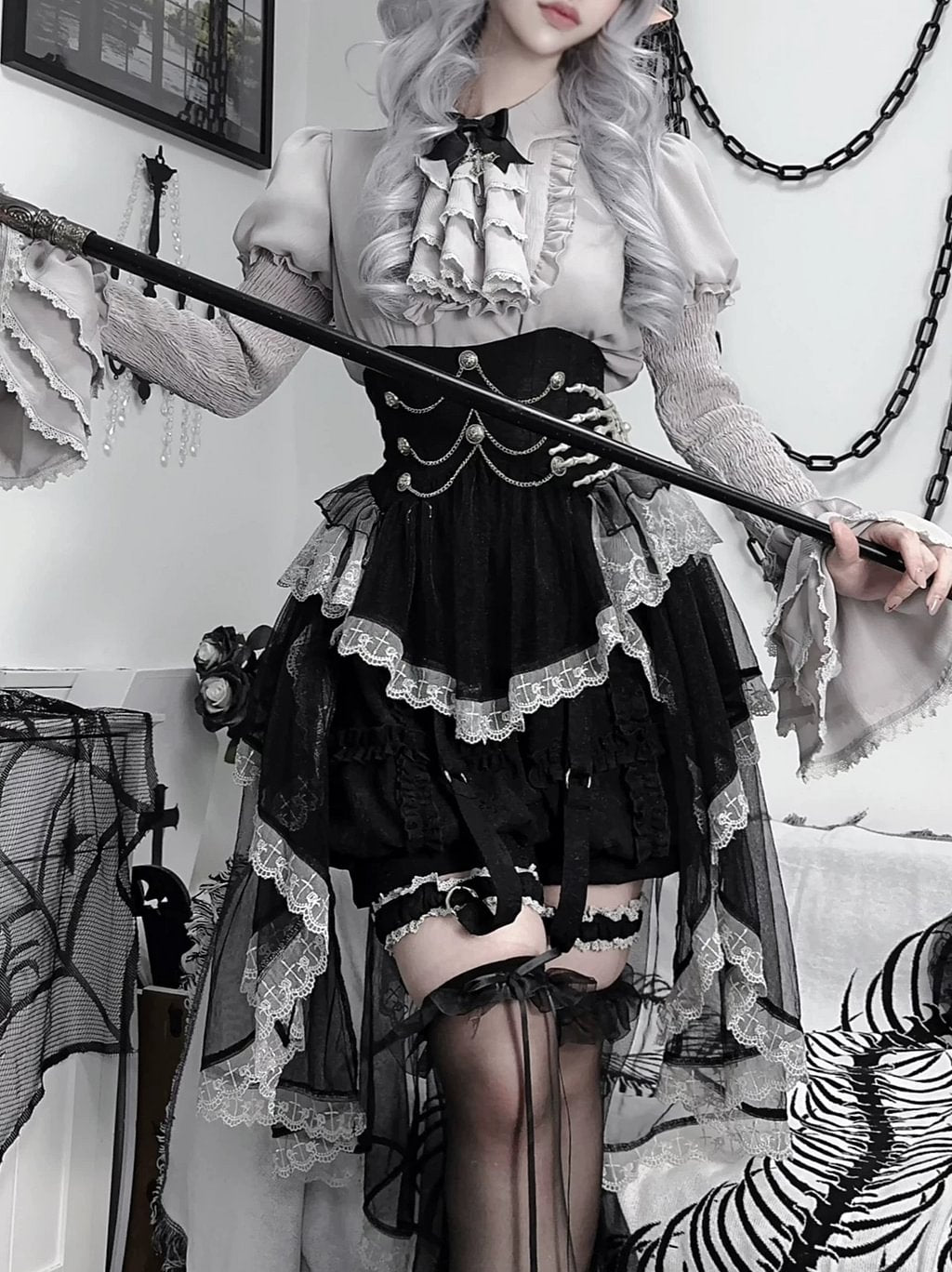 Dark Gothic Punk Classic Lolita Dress Outfit Halloween Costume Cosplay Skirt