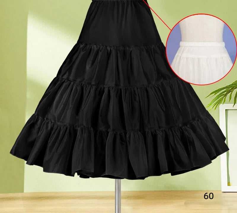 Petticoat Lolita Soft Black Hoopless Crinoline Adjustable Under skirt for Hanfu Ma Mian Skirt Light Fluffy