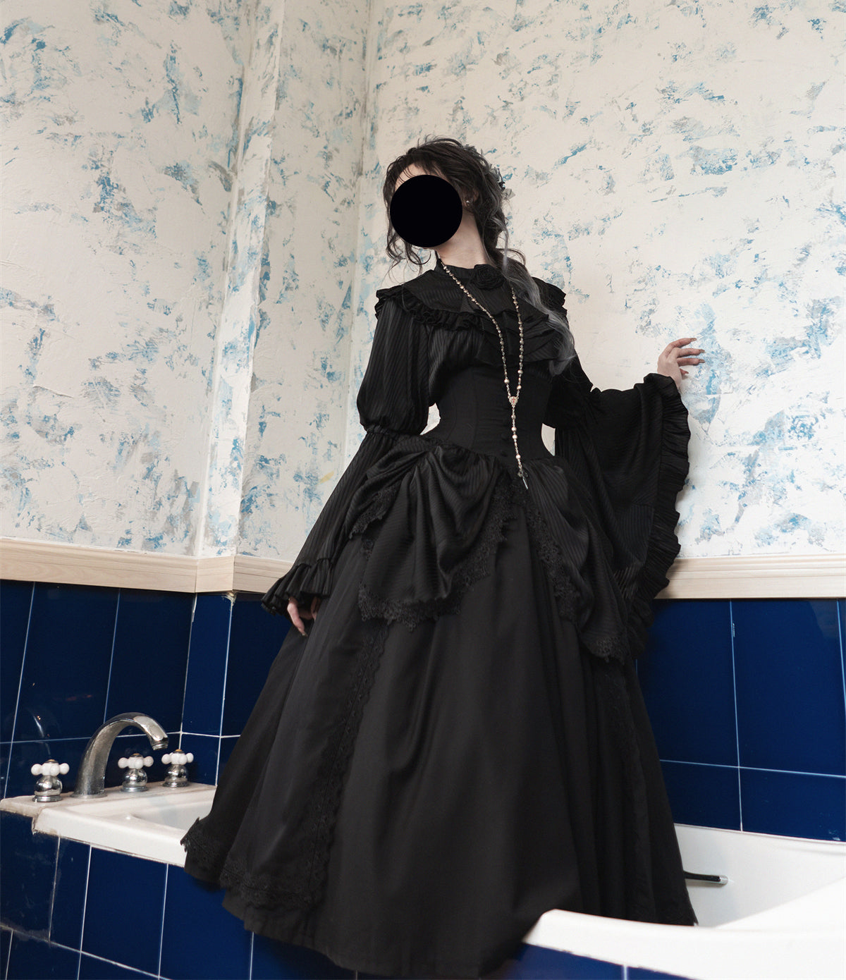 Dark Gothic Lolita Outfit Ruffles Long Skirt Shirt Court Style Witch Costume Halloween