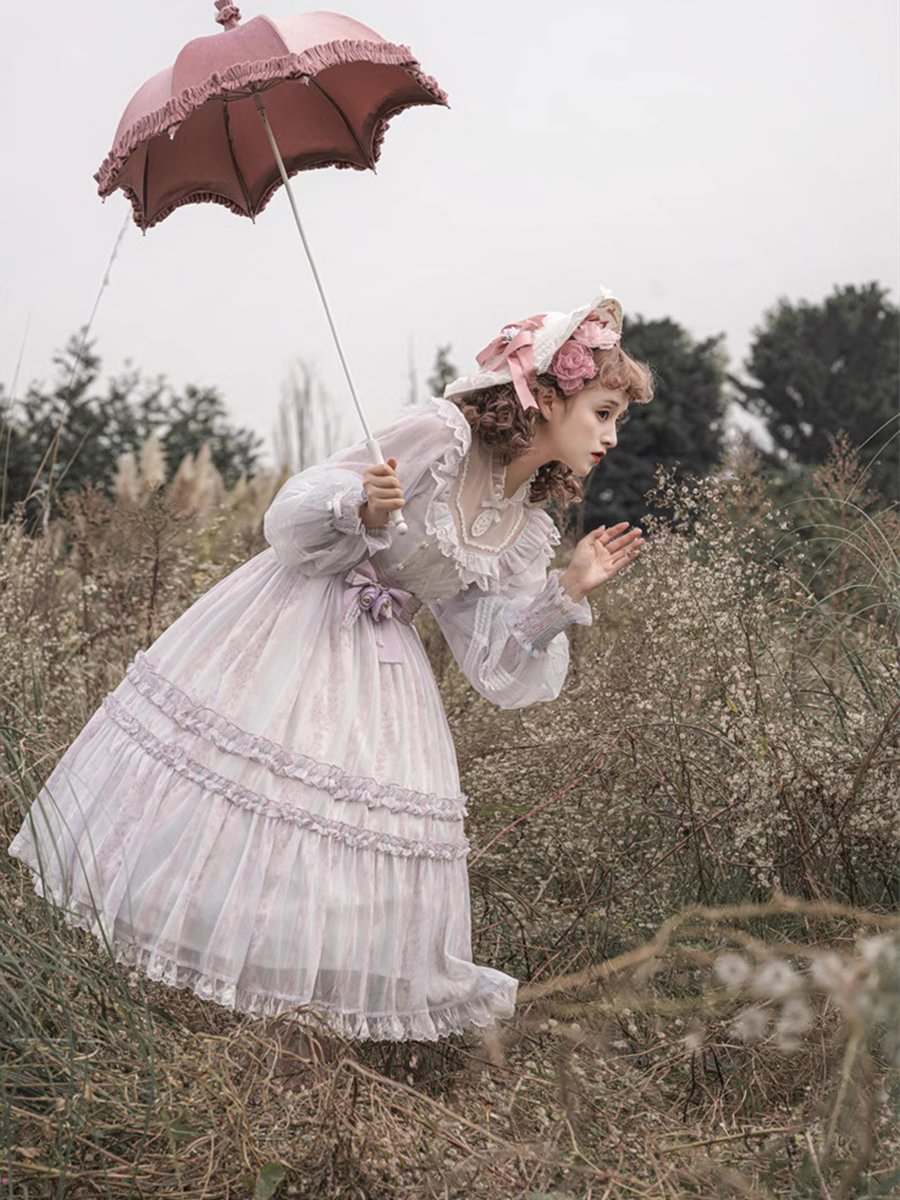 4XL Lolita Dress Plus Size Girls Classic Dress Elegant Long-sleeved Lolita Dress Spring and Autumn One Piece Dress