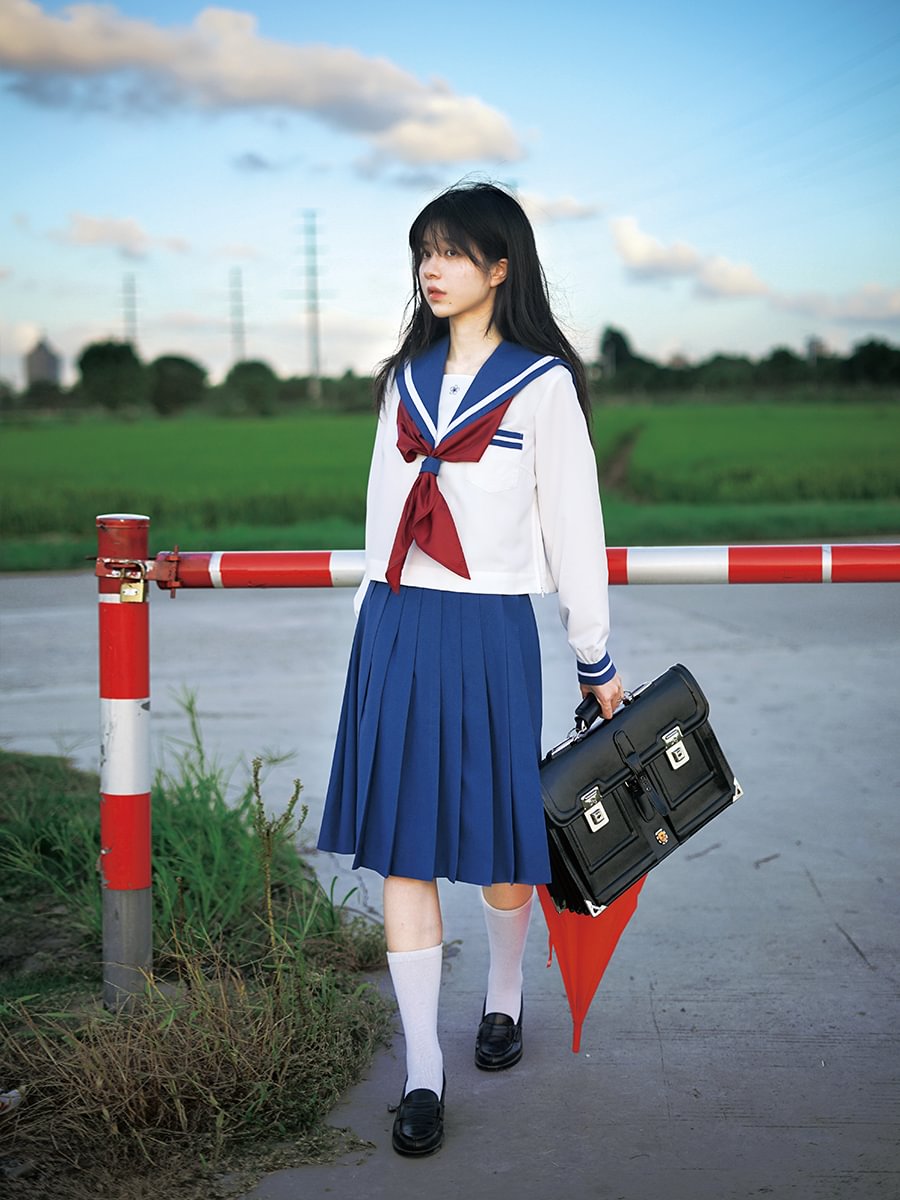 4XL Plus Size Japanese School Uniform Style Sailor Dress with Red Accents Set 5XL