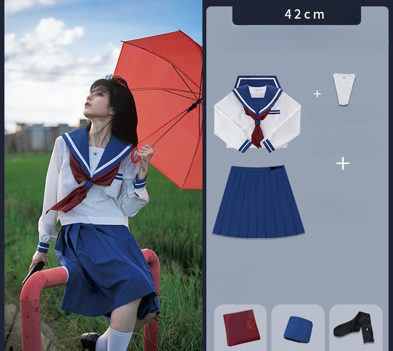 4XL Plus Size Japanese School Uniform Style Sailor Dress with Red Accents Set 5XL