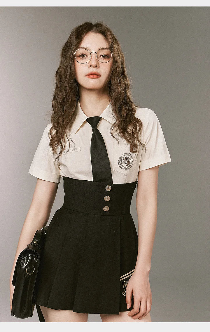 Academic Department Joint Striped Shirt Skirt Fishbone Skirt Two-piece Set Waist Set Uniform