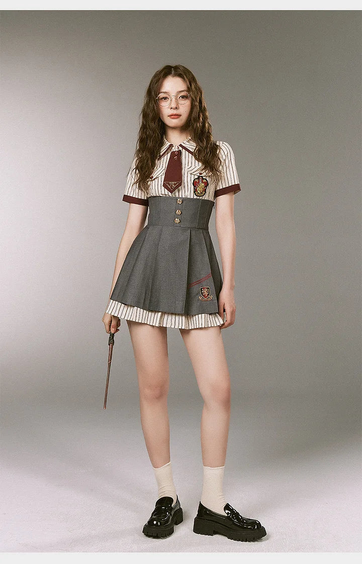 Academic Department Joint Striped Shirt Skirt Fishbone Skirt Two-piece Set Waist Set Uniform