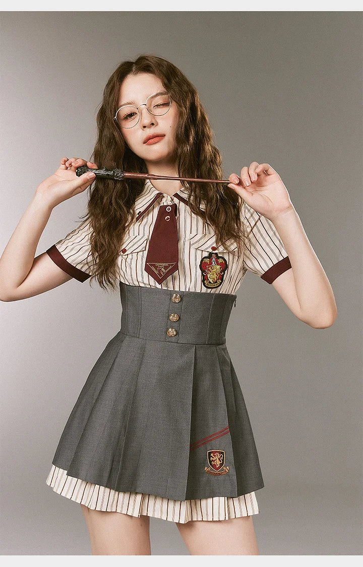 Academic Department Joint Striped Shirt Skirt Fishbone Skirt Two-piece Set Waist Set Uniform