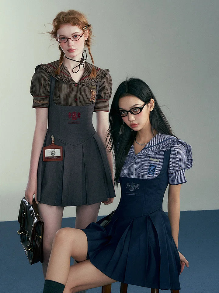 Academic Department Set Joint Fish Bone Waist Strap Skirt College Style Suit Academy Style