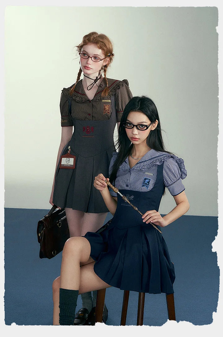 Academic Department Set Joint Fish Bone Waist Strap Skirt College Style Suit Academy Style