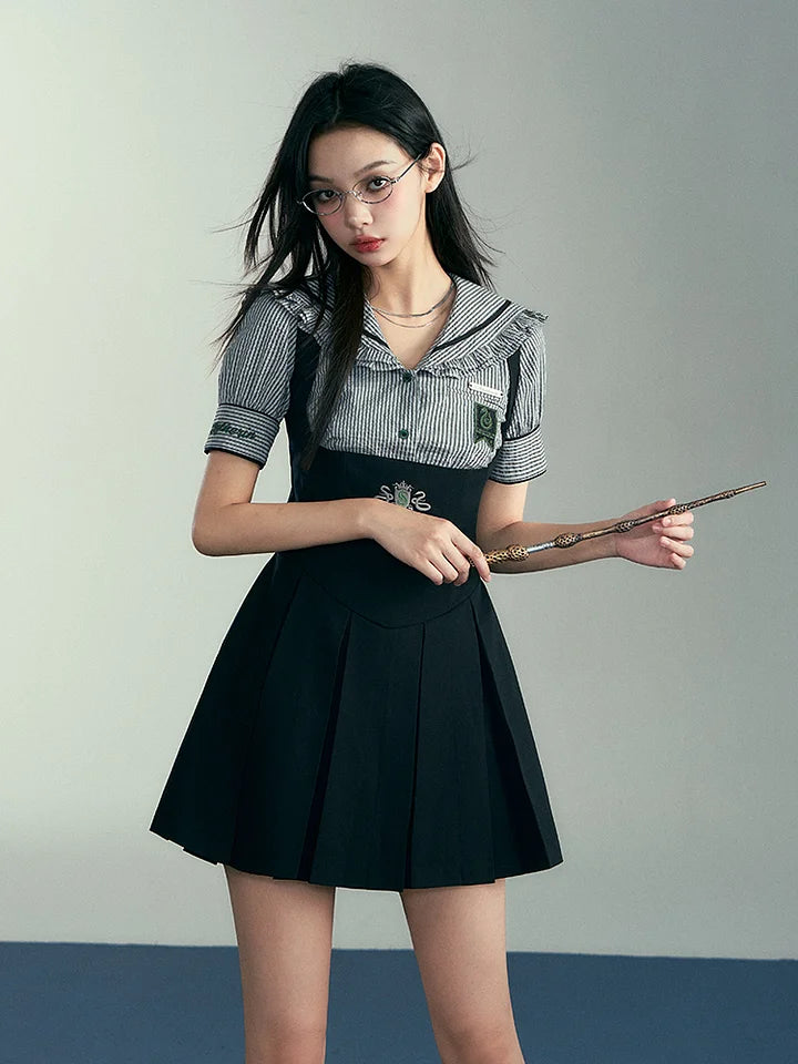 Academic Department Set Joint Fish Bone Waist Strap Skirt College Style Suit Academy Style