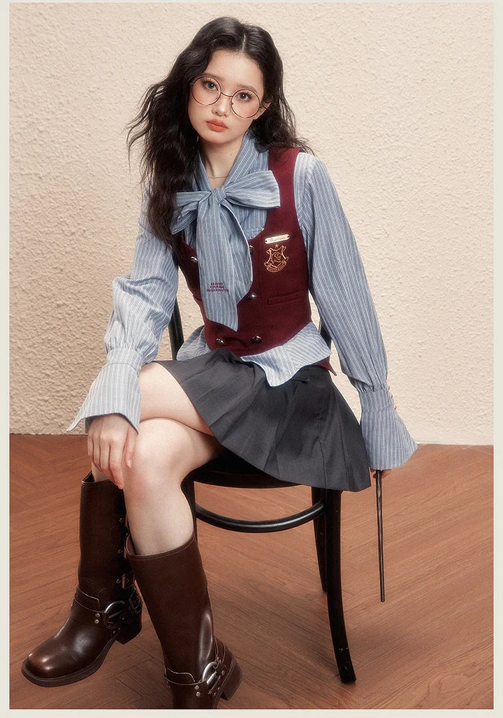 Academic Department Set Joint Skirt A-shaped Skirt College Pleated Skirt