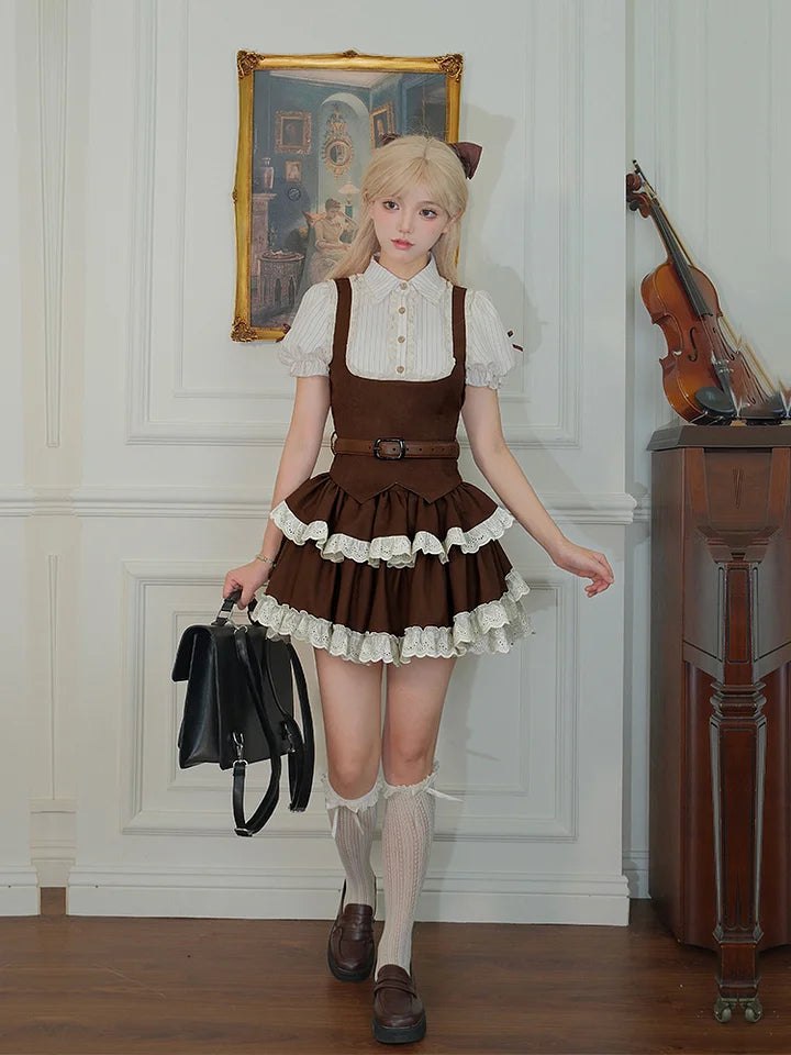 Academy Shirt Skirt Set Removable Belt Tie Autumn Classic Lolita