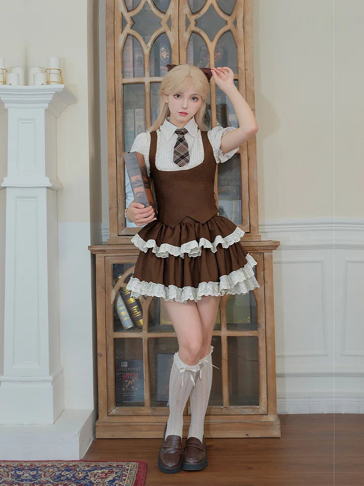 Academy Shirt Skirt Set Removable Belt Tie Autumn Classic Lolita