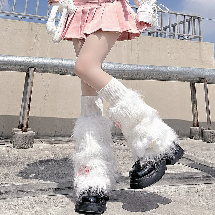 Autumn and Winter Pantyhose Warm Lolita Stockings Thickened Plush Calf Socks White Pink Bone Lolita Accessories