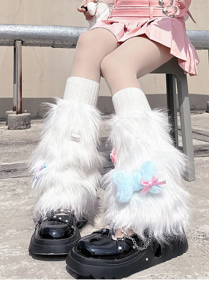 Autumn and Winter Pantyhose Warm Lolita Stockings Thickened Plush Calf Socks White Pink Bone Lolita Accessories