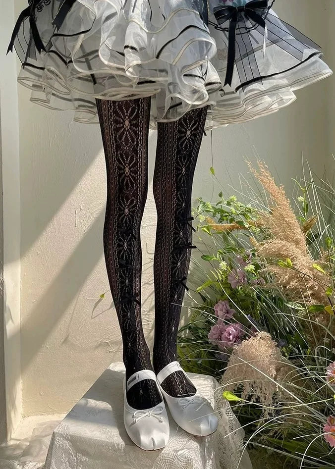 Ballet Style Lolita Stockings with Daisy Patterned Lace Tights Lolita Accessories