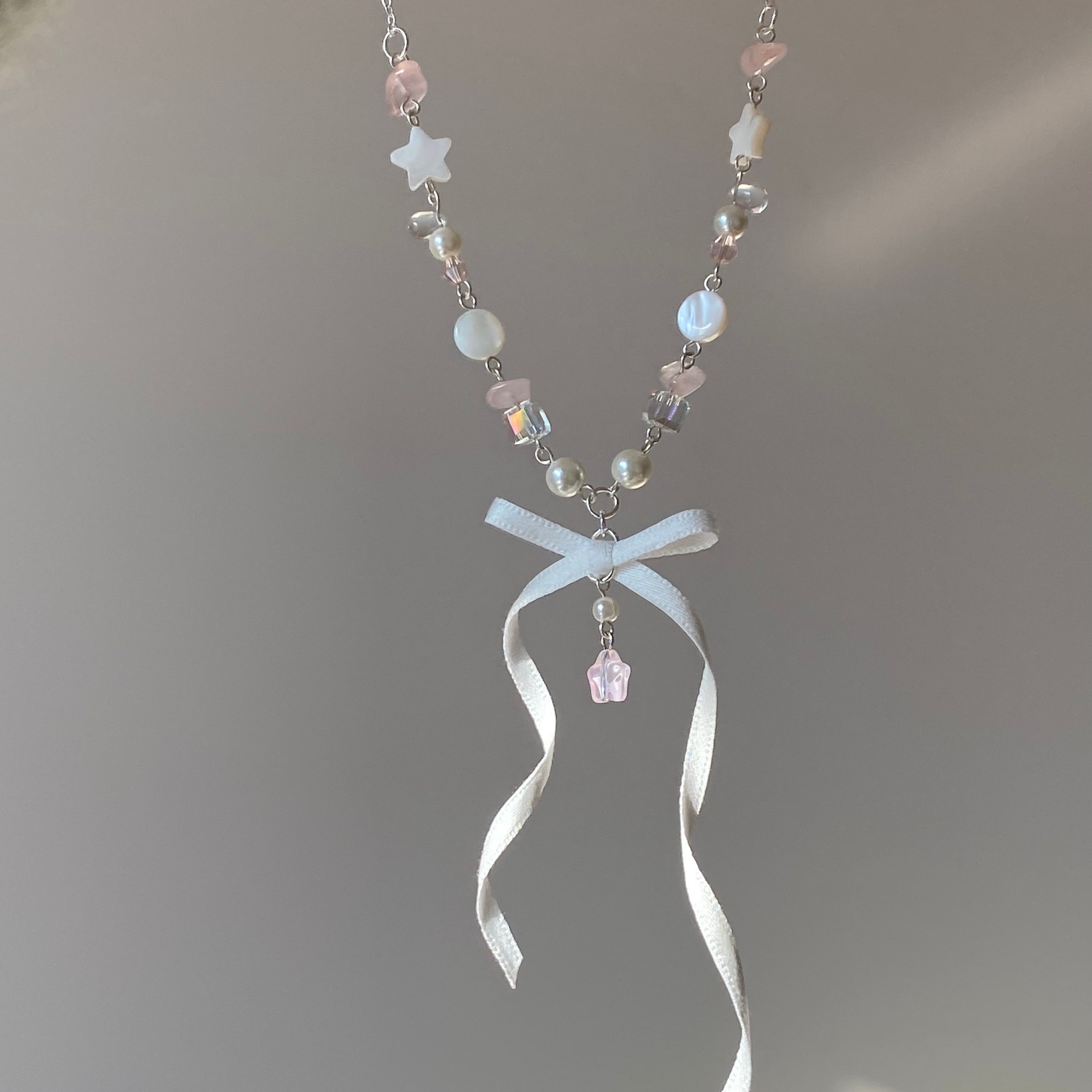 Lolita Necklace Ballet Style Pearl Streamer Bow Exquisite Dream Pentagram Sweet