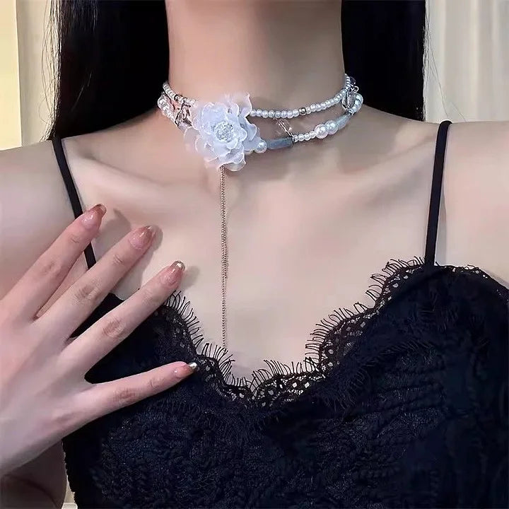 Baroque White Floral Pearl Choker Lolita Elegant Necklace Wedding
