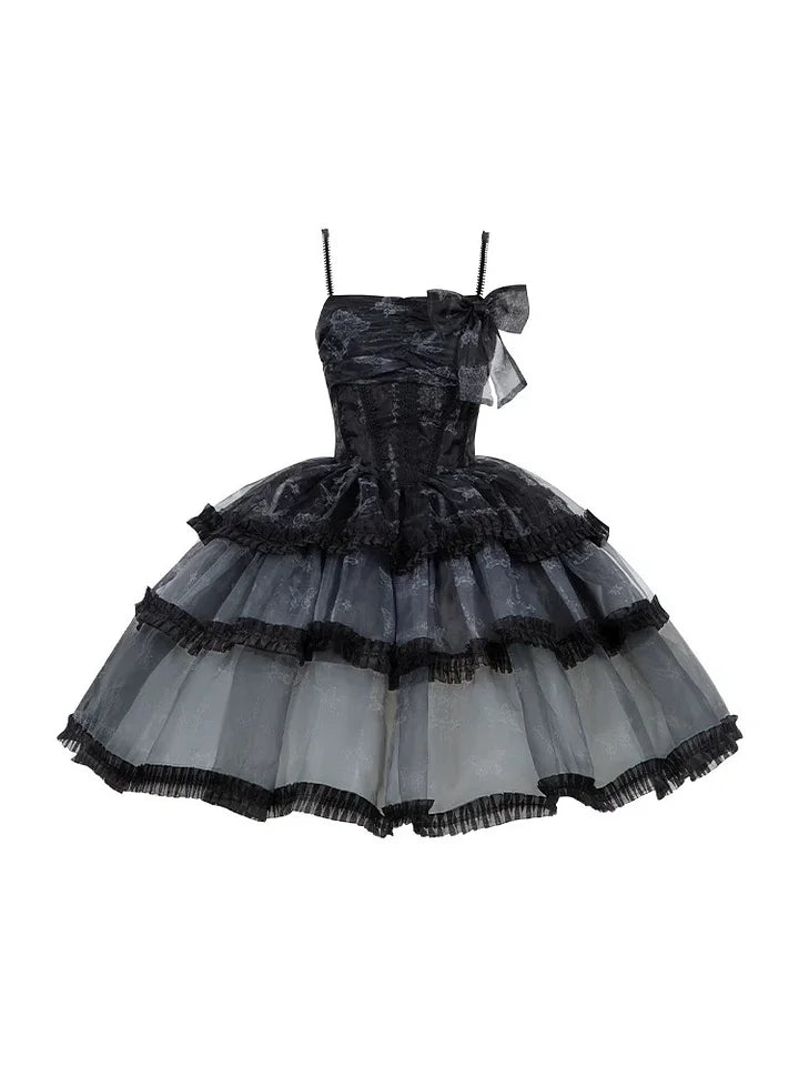 Black Butterfly Elegant Gothic Princess Dress Organza Strap Lolita Dress JSK