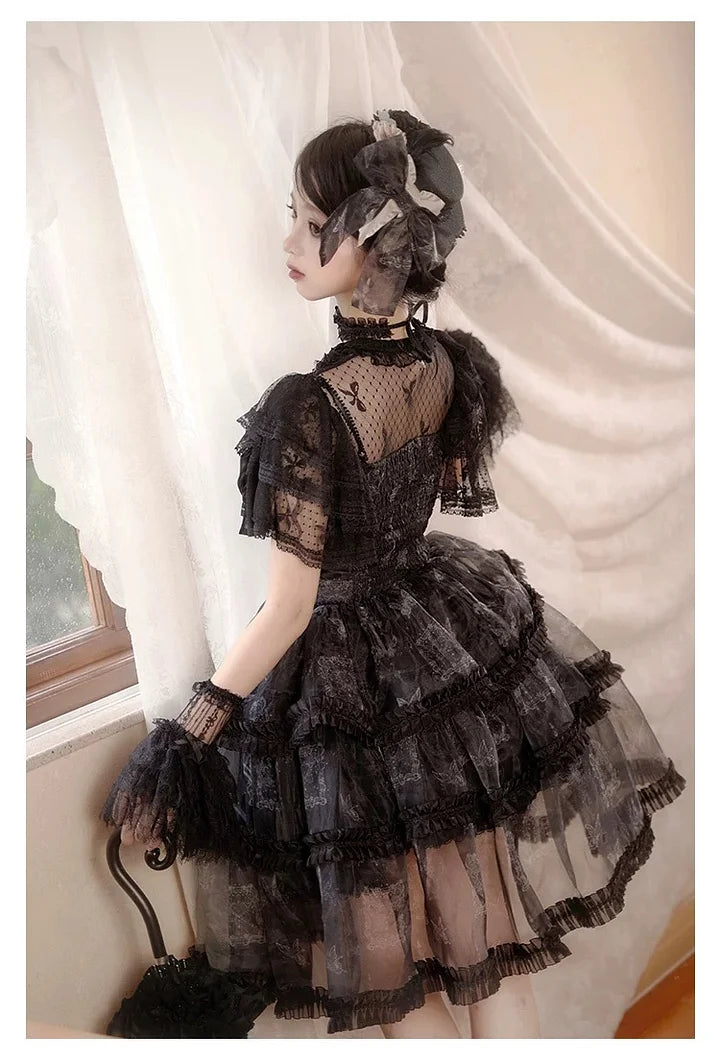 Black Butterfly Elegant Gothic Princess Dress Organza Strap Lolita Dress JSK