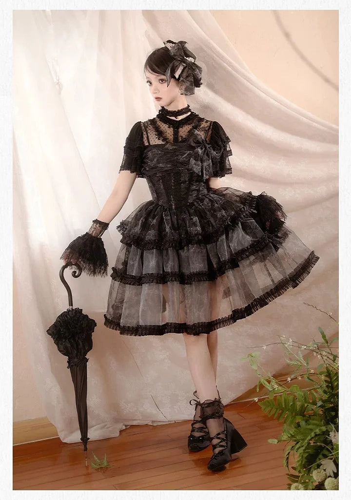 Black Butterfly Elegant Gothic Princess Dress Organza Strap Lolita Dress JSK