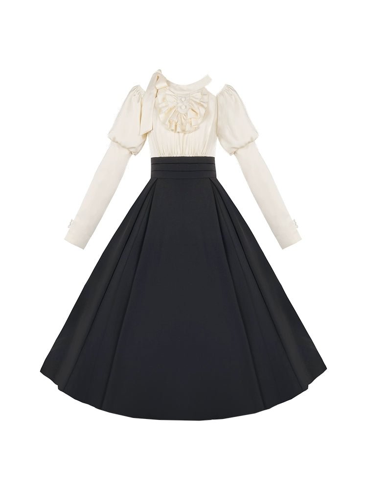 Black Classic Lolita OP Dress Faux Two-Piece Long Sleeve Elegant Dress Spring