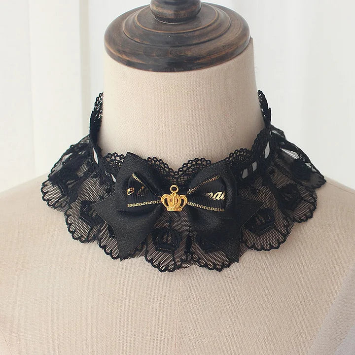 Lolita Necklace Black Court Vintage Gorgeous Lace Bow Decorative Lolita Accessories