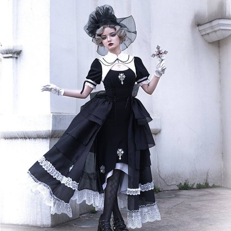 Black Elegant High Gothic Lolita Dress Fishtail SK