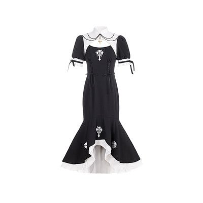 Black Elegant High Gothic Lolita Dress Fishtail SK
