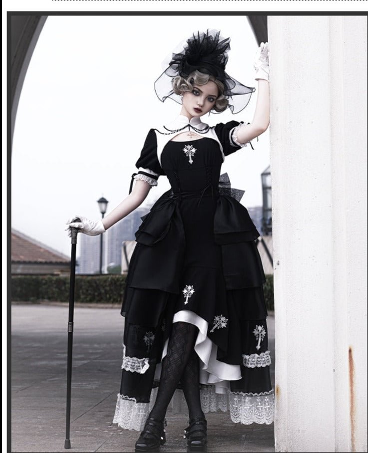 Black Elegant High Gothic Lolita Dress Fishtail SK