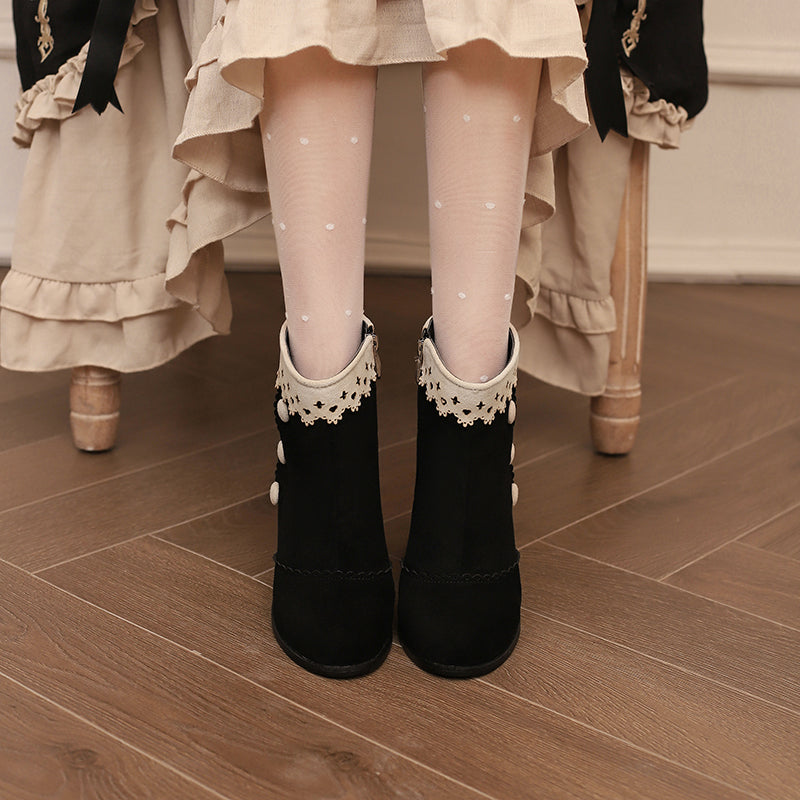 Black Gentle Small High Heel College Style Lolita Shoes Martin Boots Fall Winter Short Boots Student