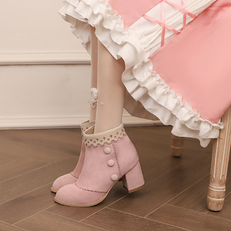 Black Gentle Small High Heel College Style Lolita Shoes Martin Boots Fall Winter Short Boots Student