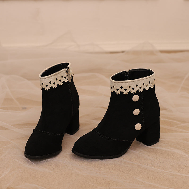 Black Gentle Small High Heel College Style Lolita Shoes Martin Boots Fall Winter Short Boots Student