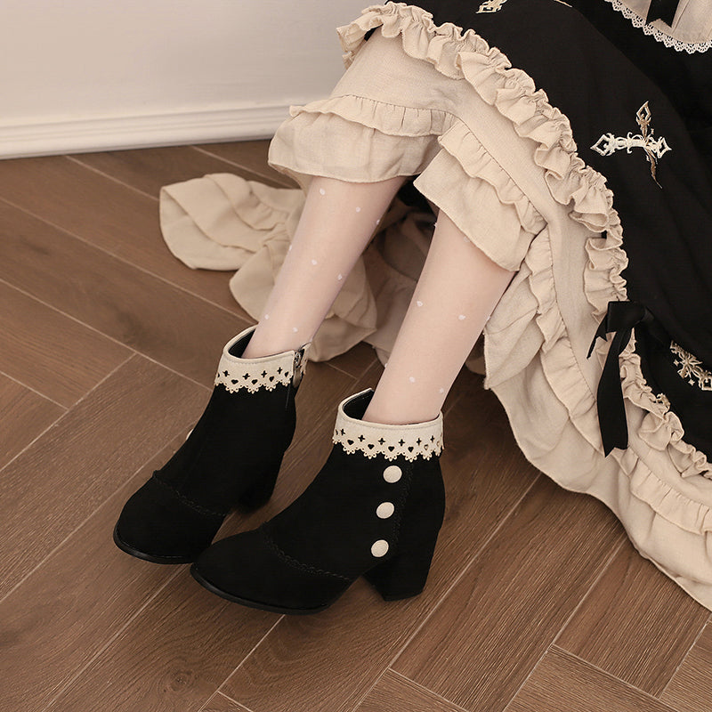 Black Gentle Small High Heel College Style Lolita Shoes Martin Boots Fall Winter Short Boots Student