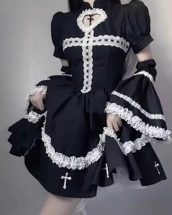 Black Goth Subculture Cross Lolita Dress Hallowmas y2k Hot Girl One Piece Dress