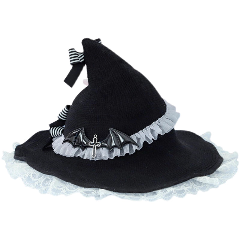 Black Gothic Lolita Witch Hat Handmade Halloween Bow Cosplay Accessory for Women