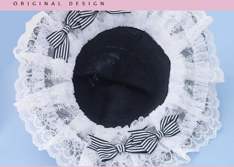 Black Gothic Lolita Witch Hat Handmade Halloween Bow Cosplay Accessory for Women