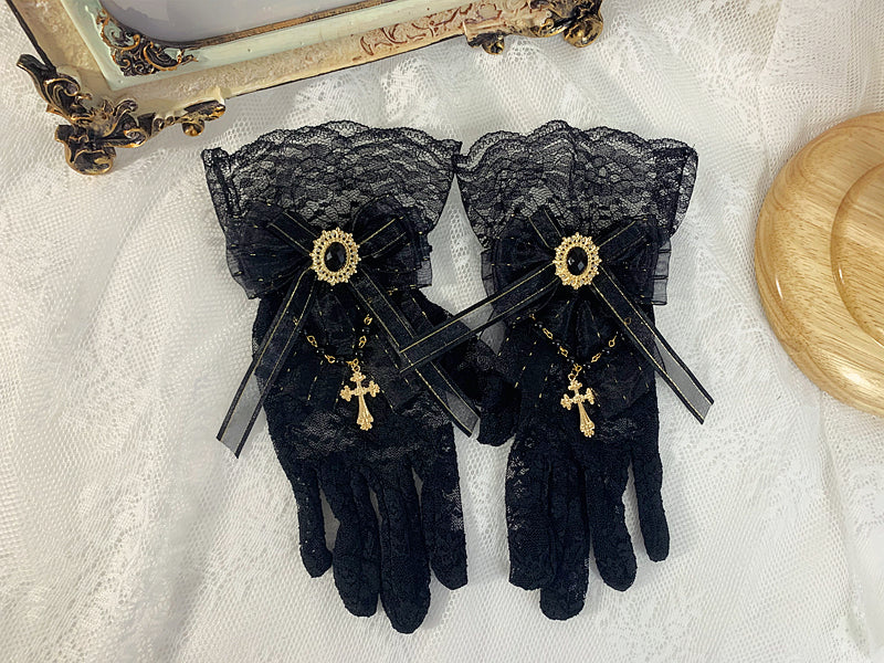 Black Lolita Handmade Gothic Elegant Lace Gloves Sleeve Accessories