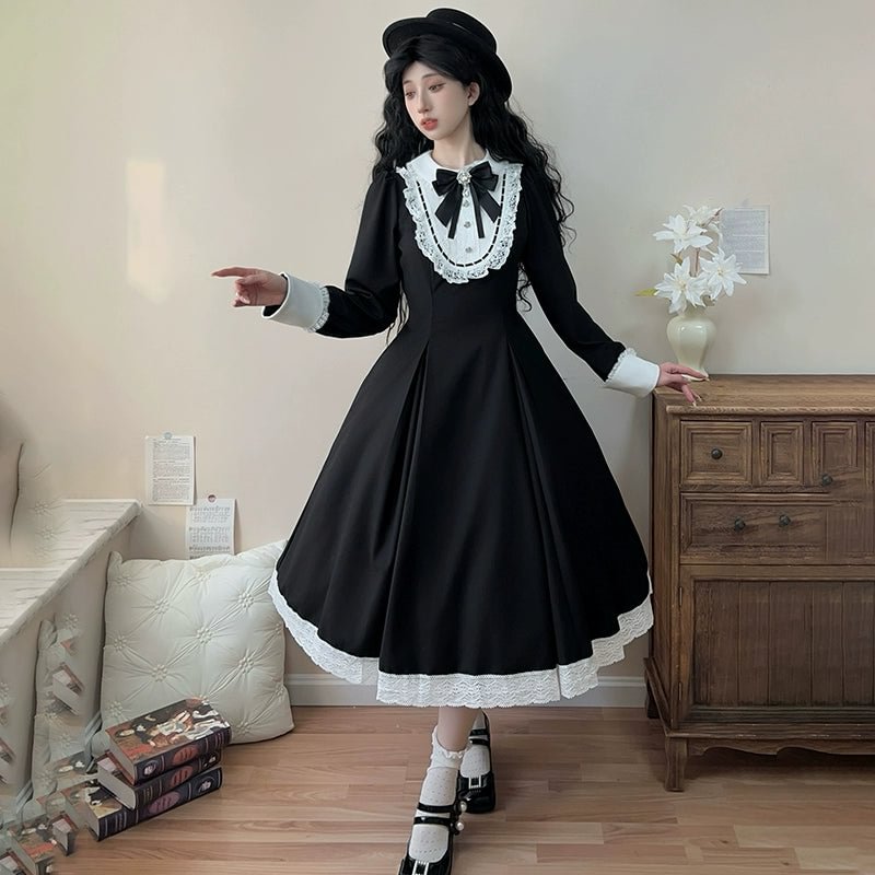 Classic Lolita Black Long Sleeve Long Dress Long Sleeve Lolita OP Dress