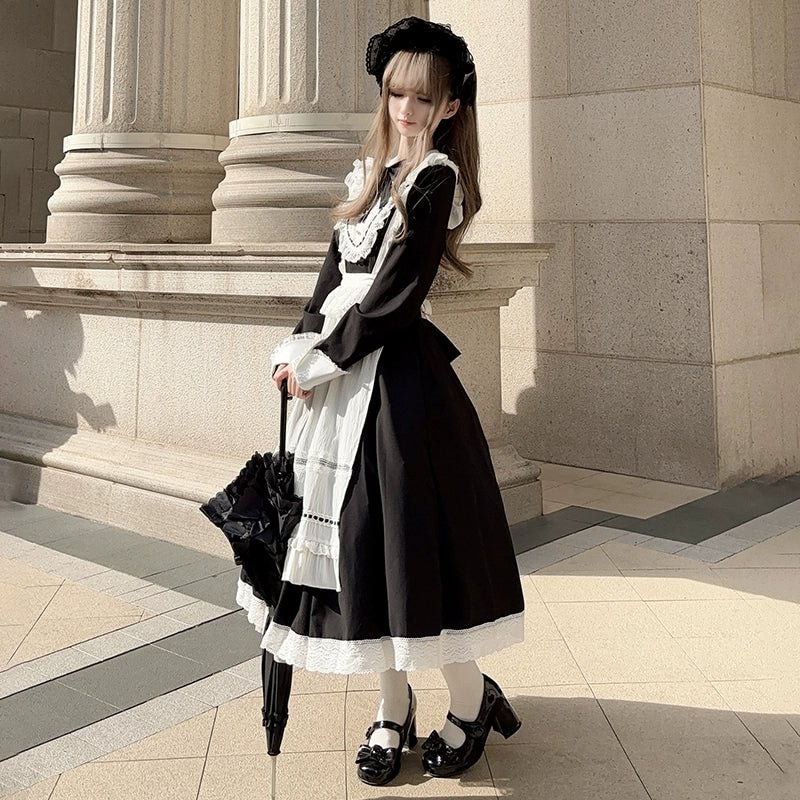 Classic Lolita Black Long Sleeve Long Dress Long Sleeve Lolita OP Dress