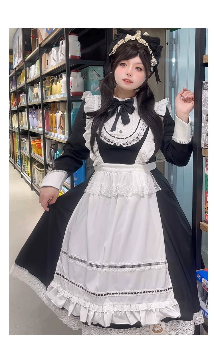 Classic Lolita Black Long Sleeve Long Dress Long Sleeve Lolita OP Dress