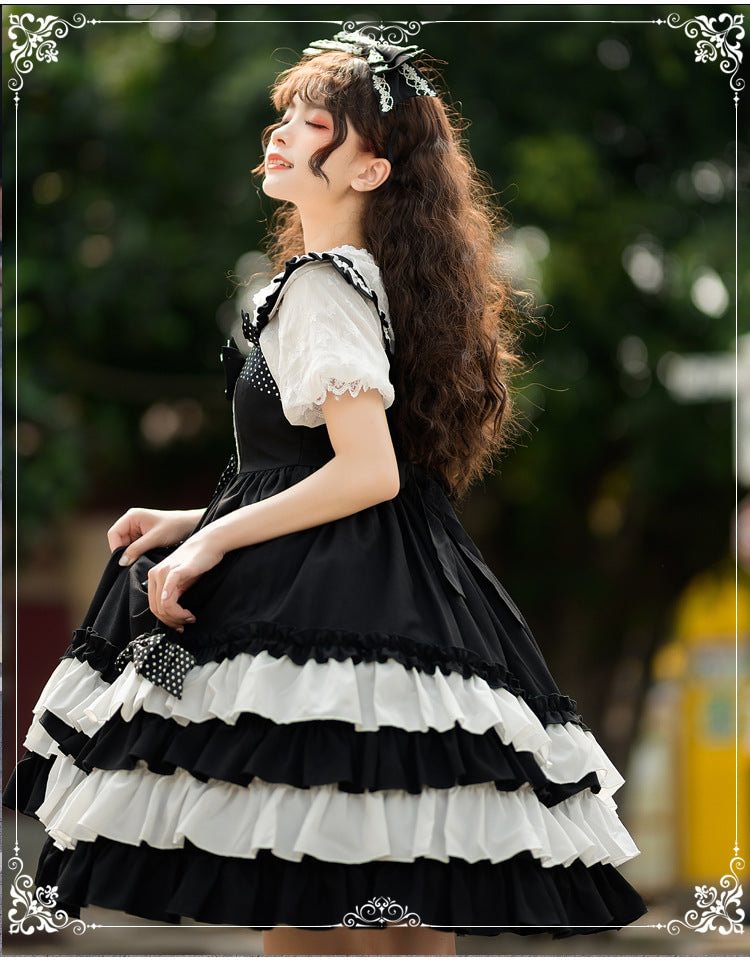 Black Minimalist Lolita Ruffle Dress JSK Sweet